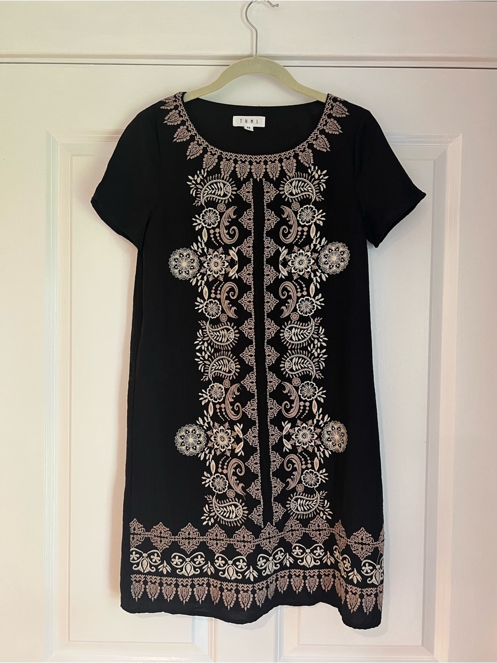 THML Black Mini Dress with Cream Embroidery